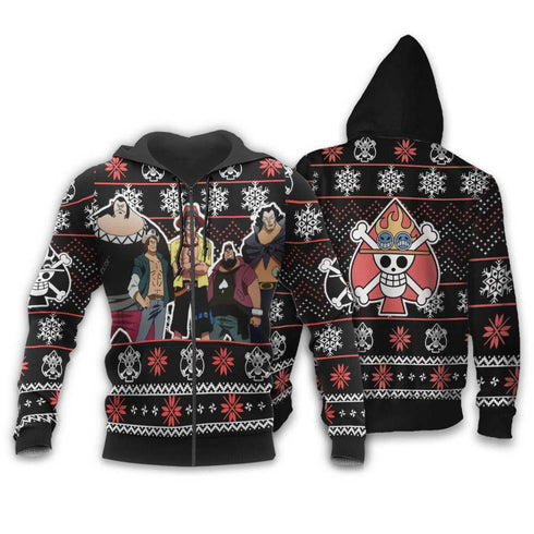 Divesart - Ace Spade Pirates Ugly Christmas villapaita ja huppari Custom Anime One Piece -joululahjat
